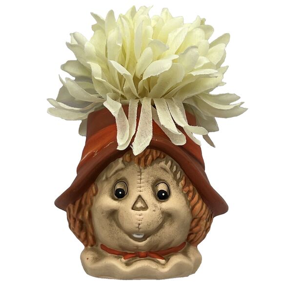 Vtg 1989 Lefton Halloween Scarecrow Ceramic Candle Holder Head Vase Fall Autumn - Picture 14 of 16